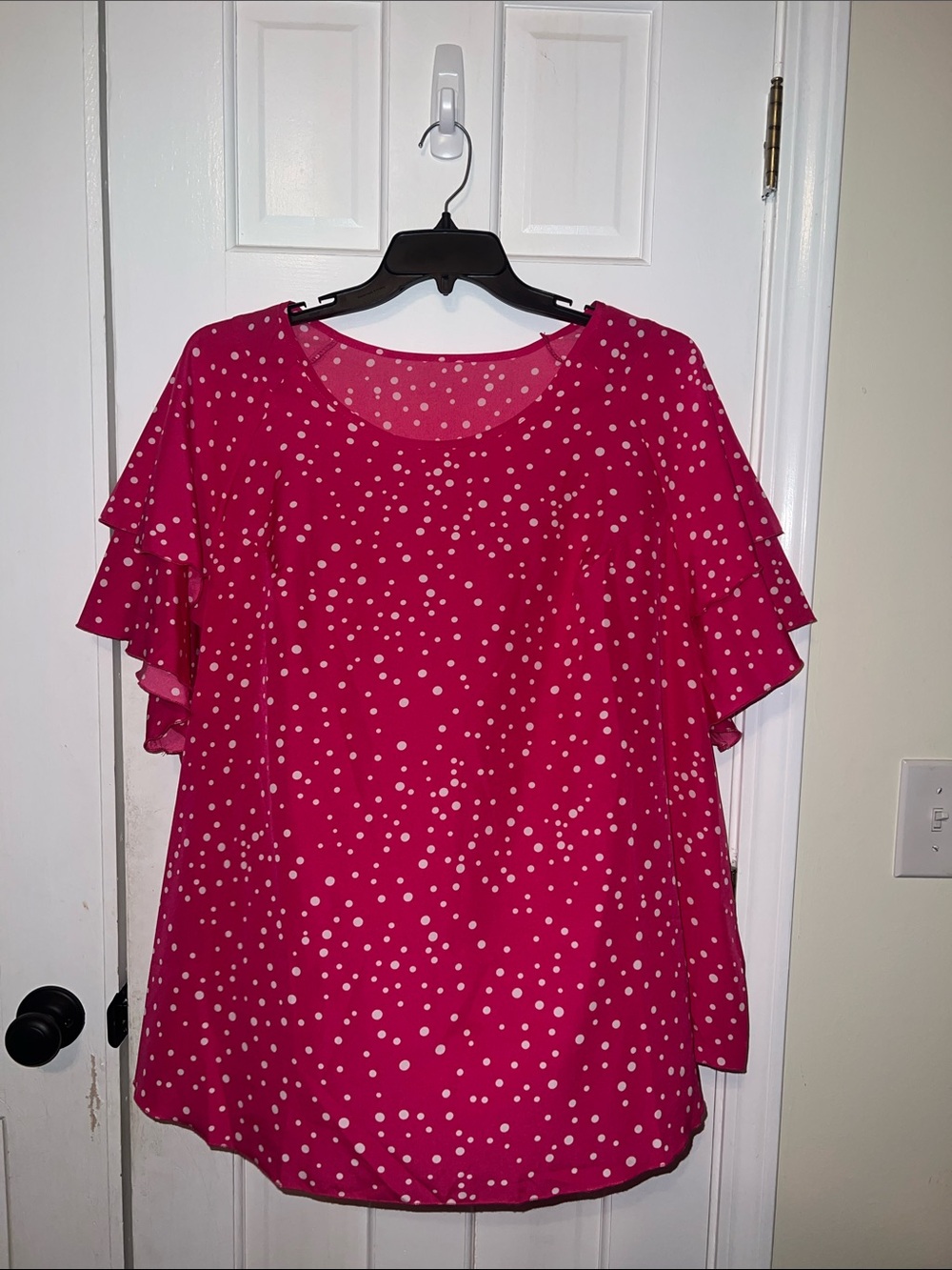SHEIN Hot Pink Polka Dot Ruffle Sleeve Blouse